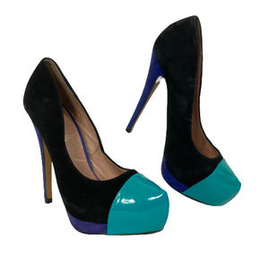 Aldo Shoes Womens Sz 7 Black Blue Leather Round Toe Platform Stiletto Heels